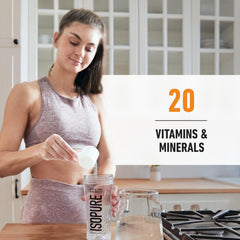 Isopure vitamin and mineral label highlighting electrolytes and nutrients.