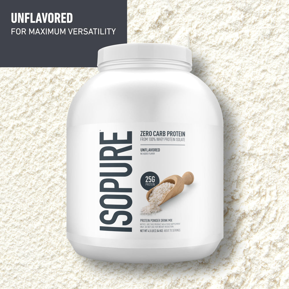Isopure whey isolate 25g per serving supports daily protein goals.