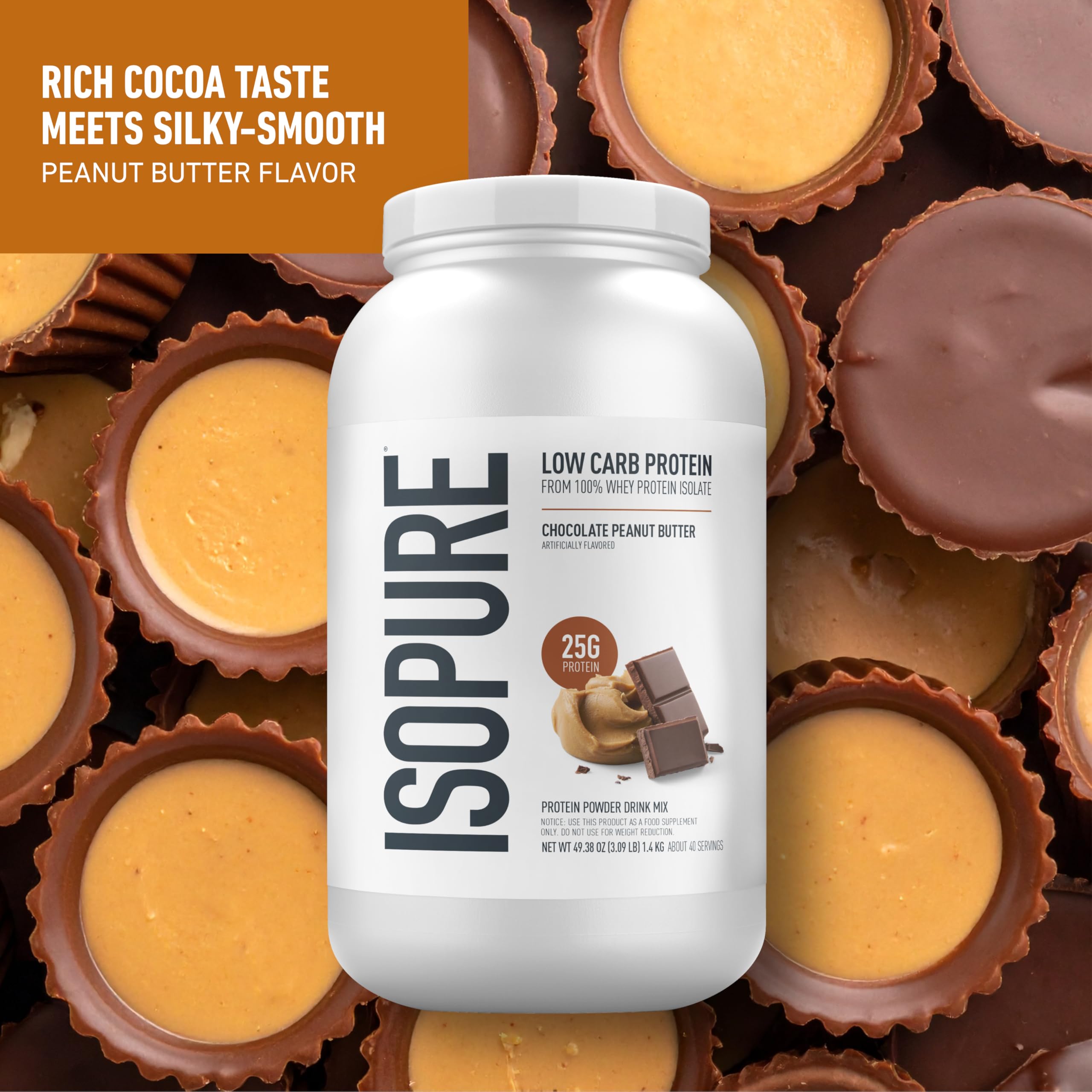 Isopure whey isolate powder scoop close-up for convenient protein portion