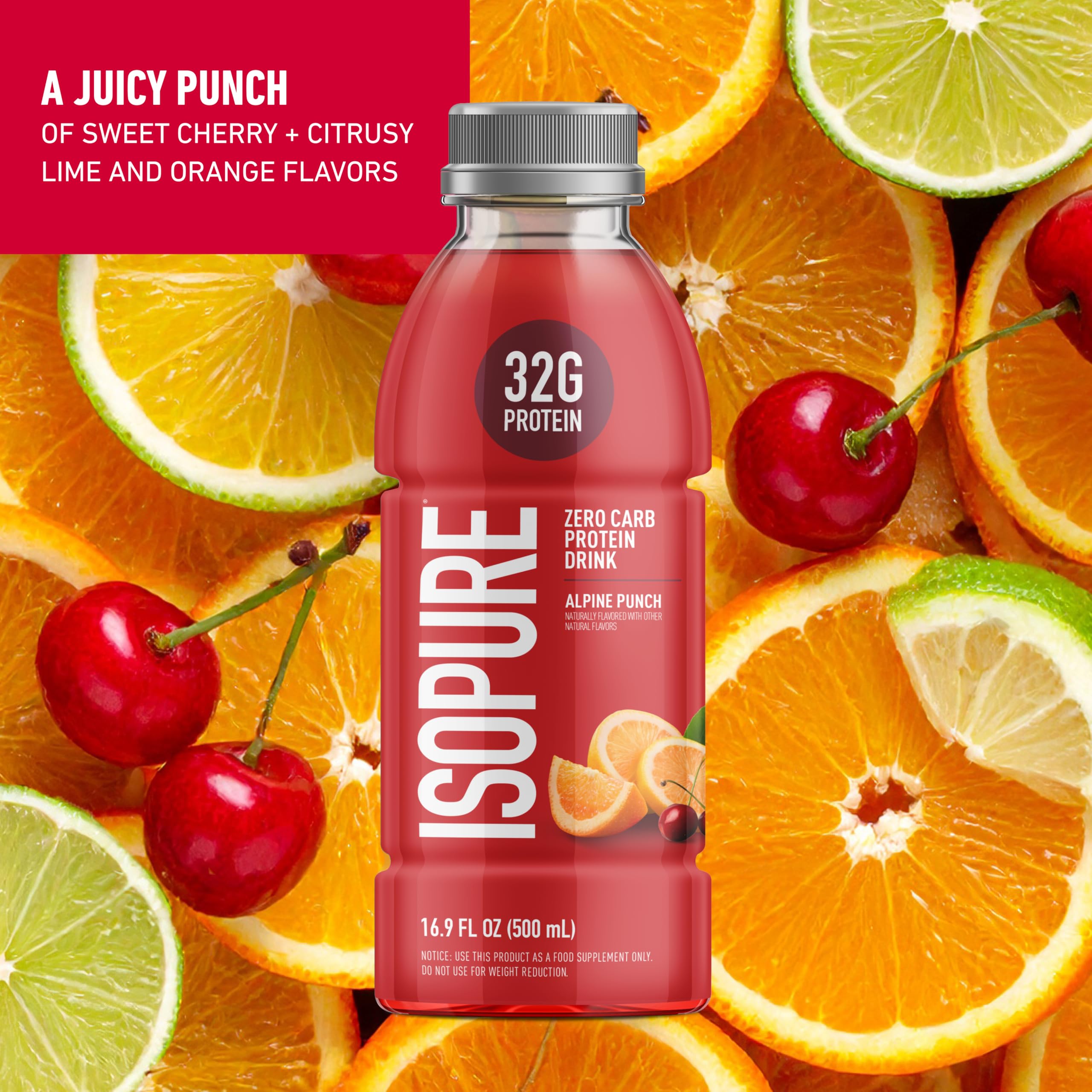 Isopure zero-carb 32g label close-up, clean nutrition for keto-friendly plans.