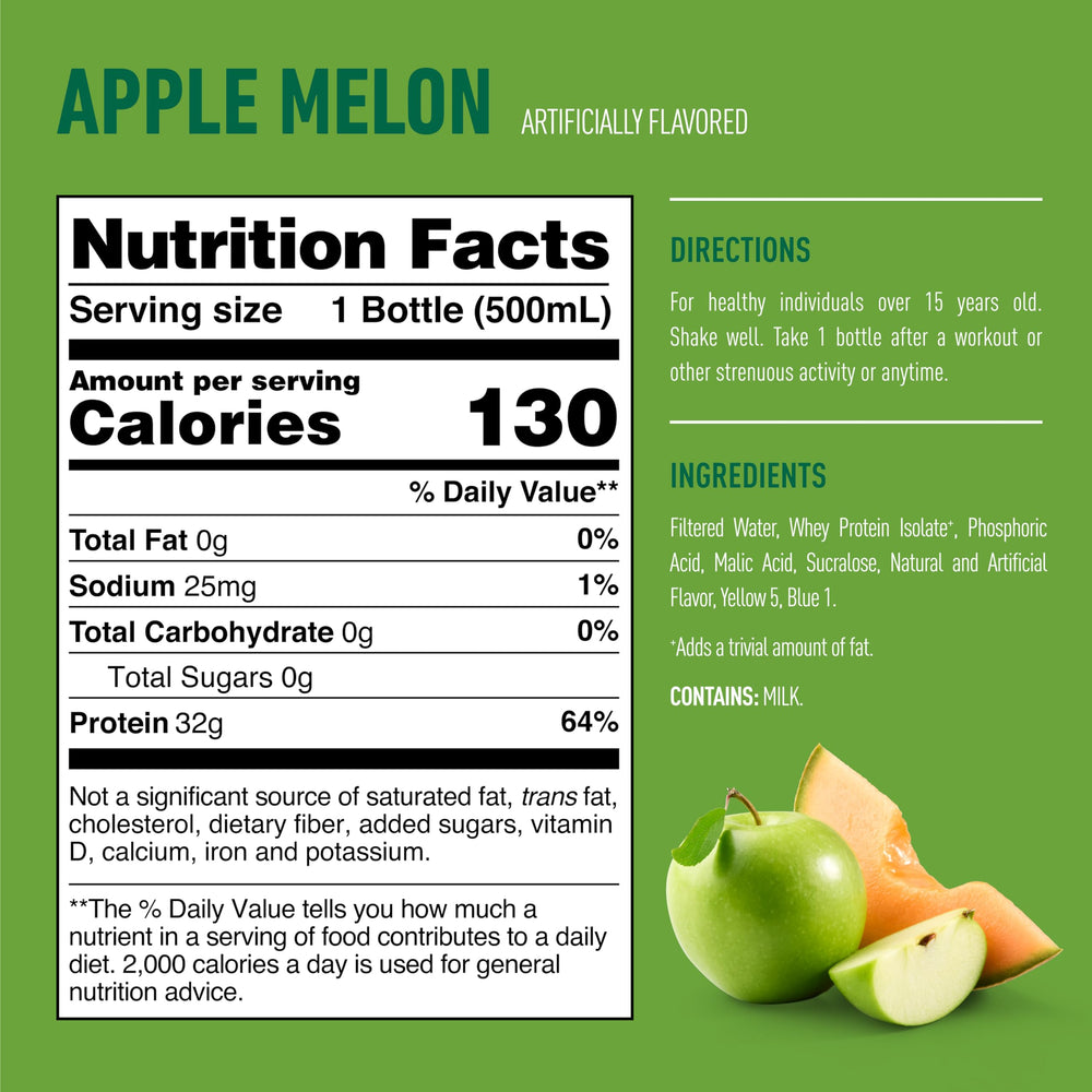 Isopure Apple Melon flavor graphic highlighting zero sugar.