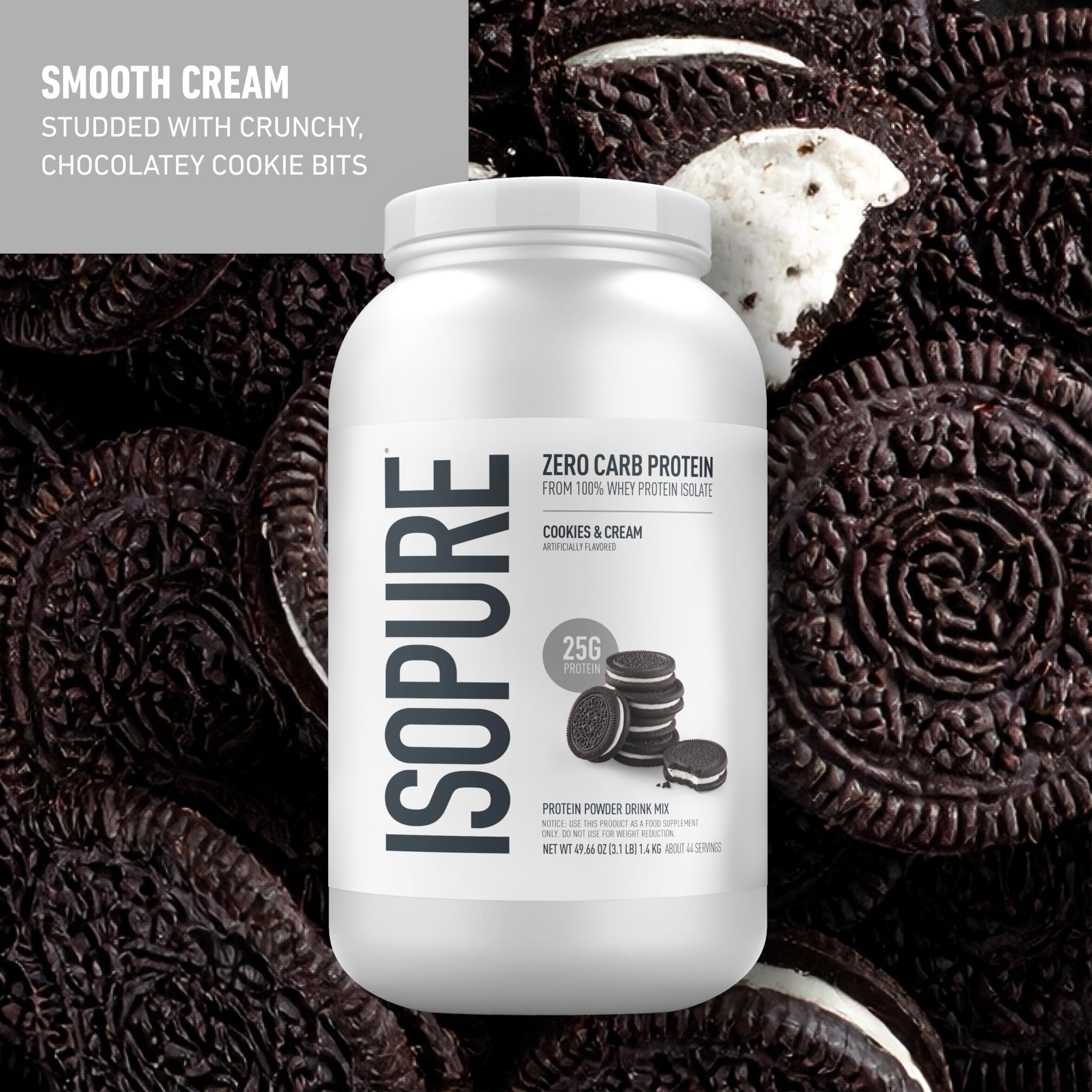 Isopure zero-carb protein powder scoop ready for smoothies.