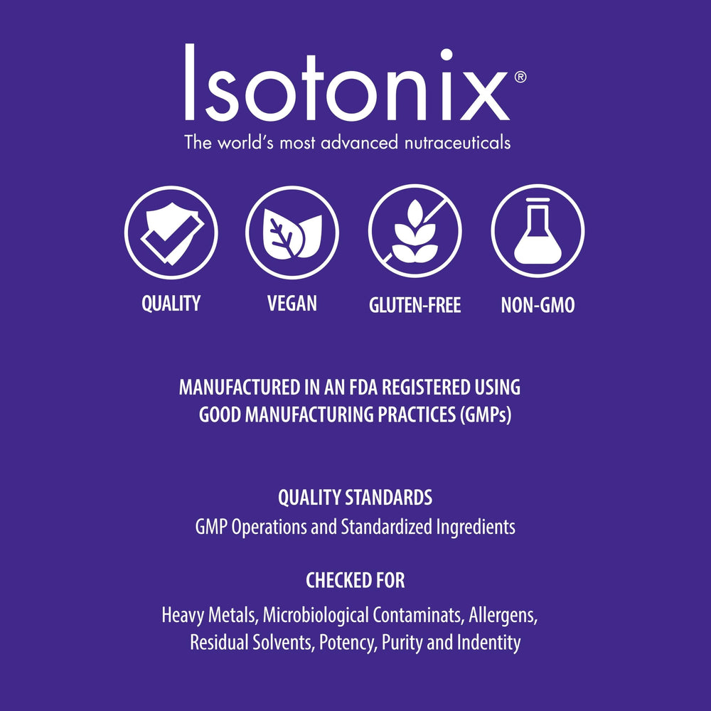 Isotonix Digestive Enzymes label emphasizes vegan, gluten-free, non-GMO quality.