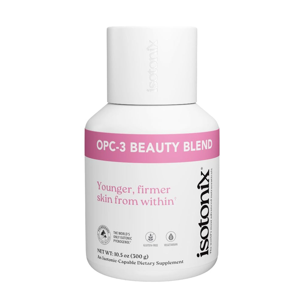 Isotonix OPC-3 Beauty Blend bottle label highlighting Pycnogenol for skin support