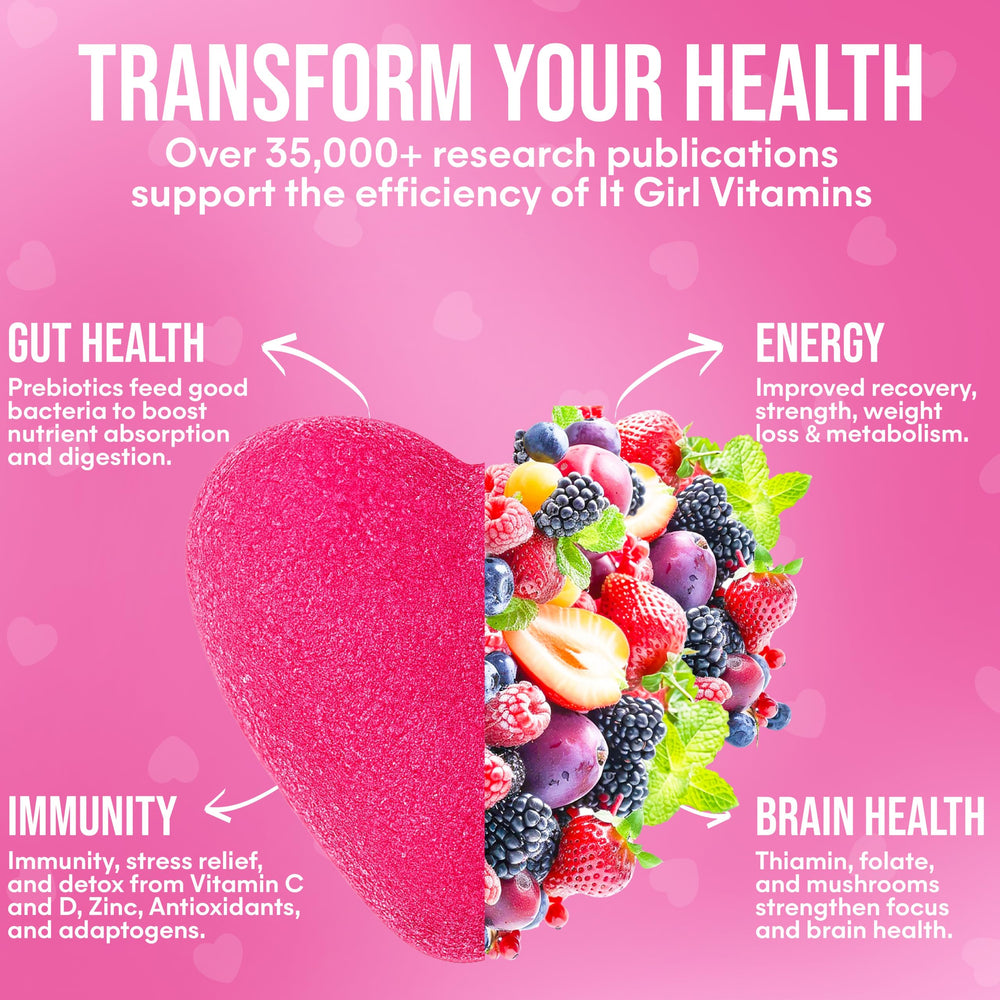 It Girl Vitamins beauty-focused greens gummies support outer glow from gut health.