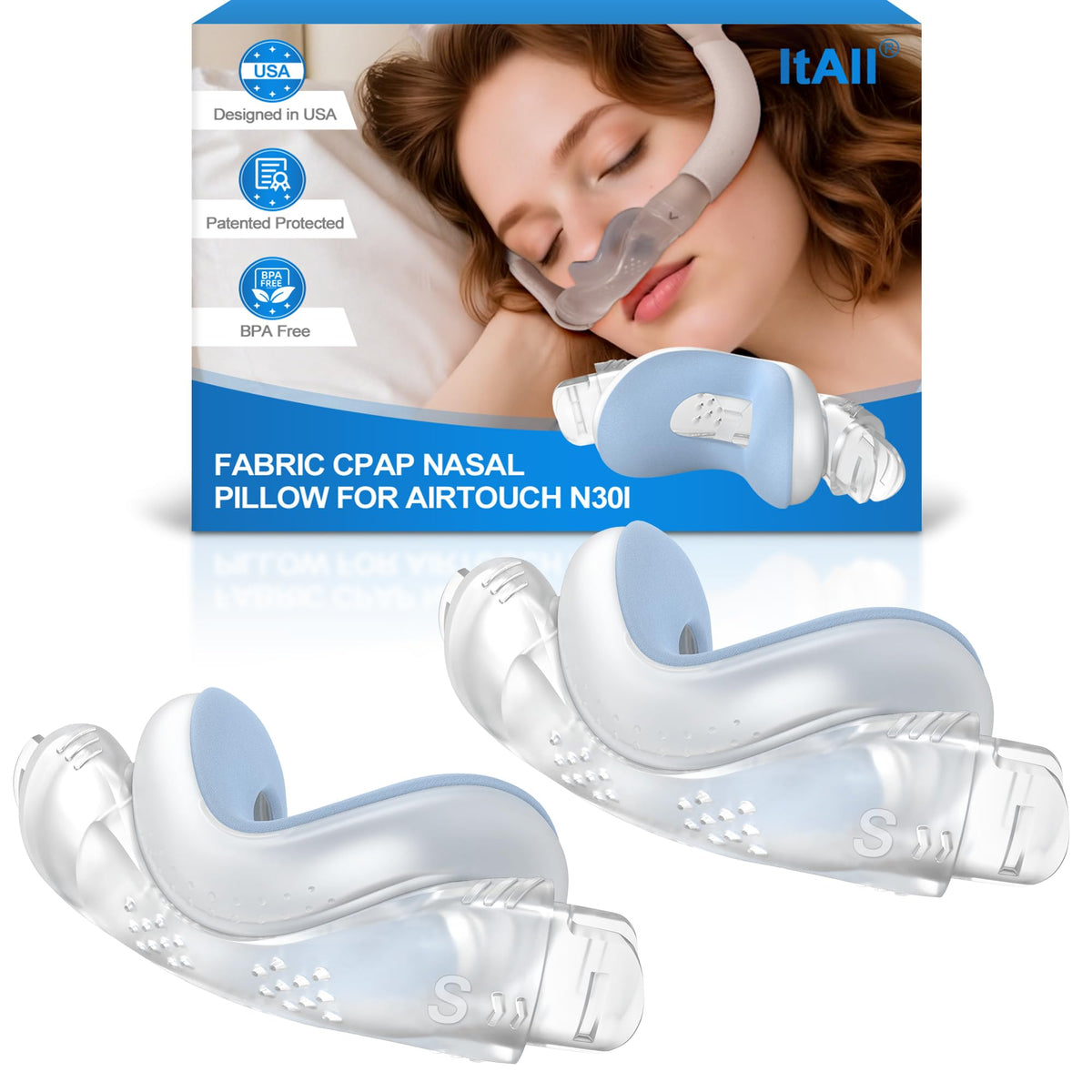 ItAll N30i fabric nasal cushion close-up showing soft, breathable comfort.