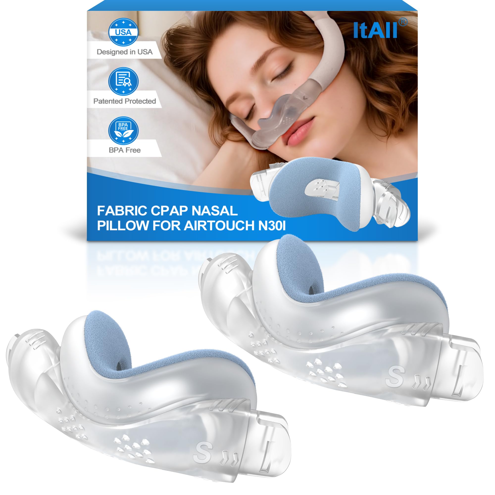 ItAll N30i fabric nasal pillow cushion S offers soft breathable comfort for all-night use.