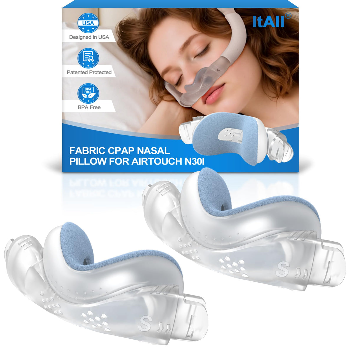 ItAll N30i fabric nasal pillow cushion S offers soft breathable comfort for all-night use.