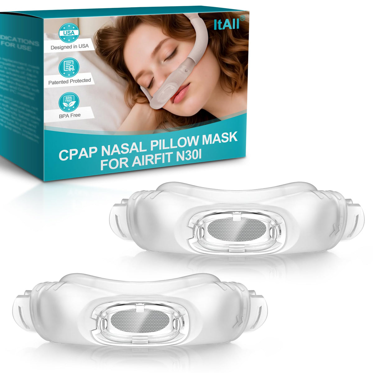 ItAll nasal pillow with quiet mesh diffuser for peaceful sleep.