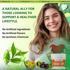 Crave-Off bottle in hand for convenient pre-meal capsules.