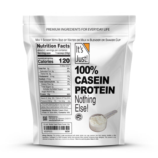 It's Just! casein cold-processing bottle shows preserved protein integrity