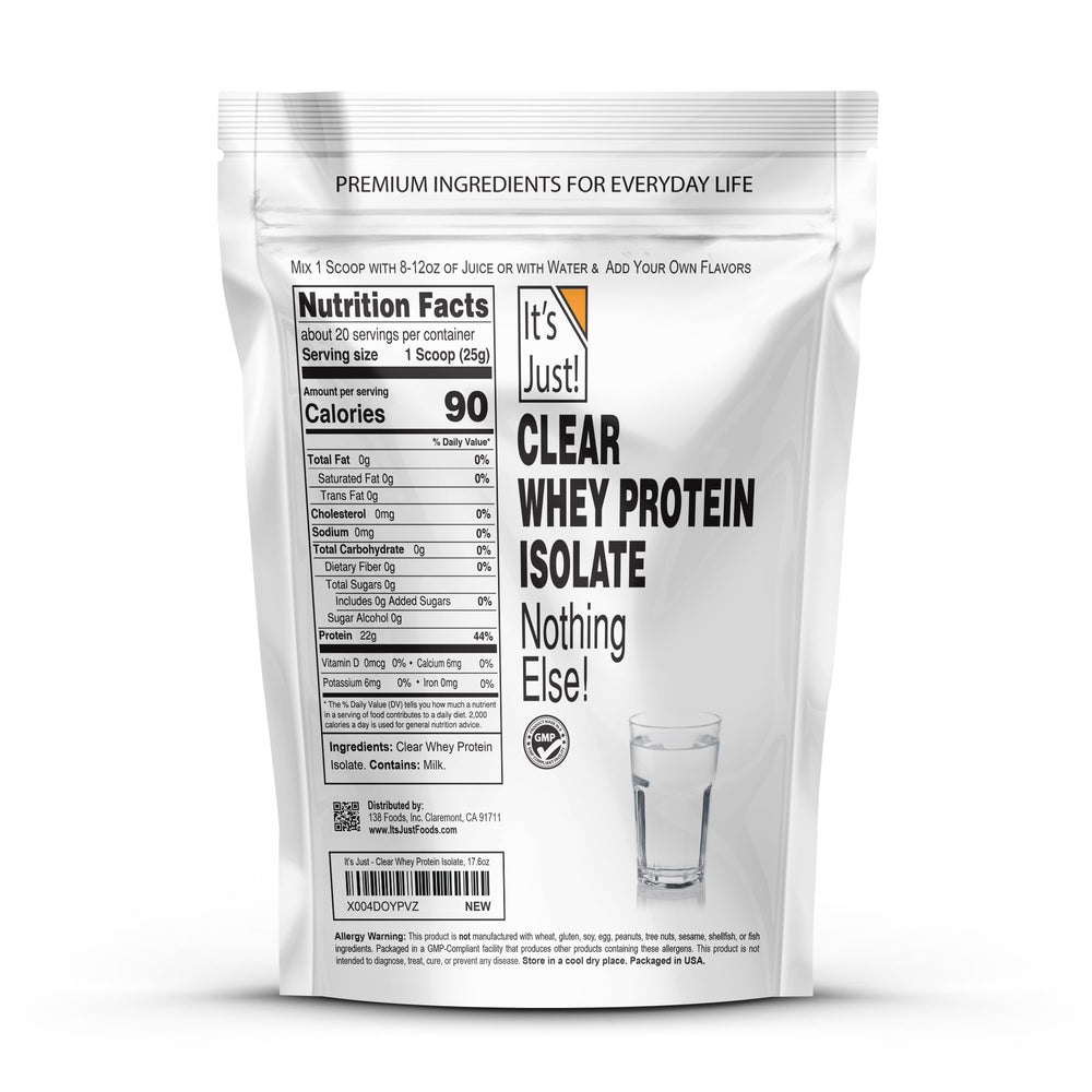 It's Just! Clear Whey Isolate mixed in water for a light, clear shake.