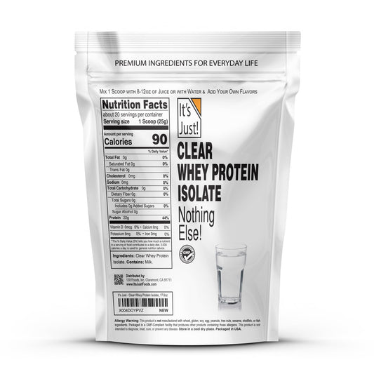 It's Just! Clear Whey Isolate mixed in water for a light, clear shake.