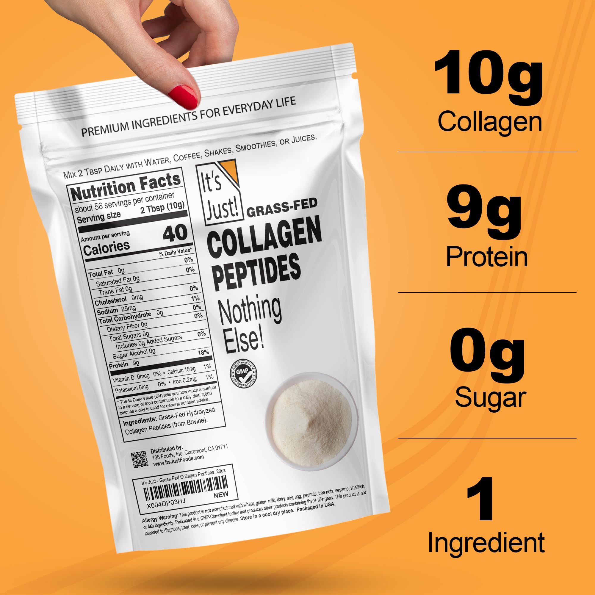 It's Just! collagen peptides dissolving in a hot beverage without clumping.