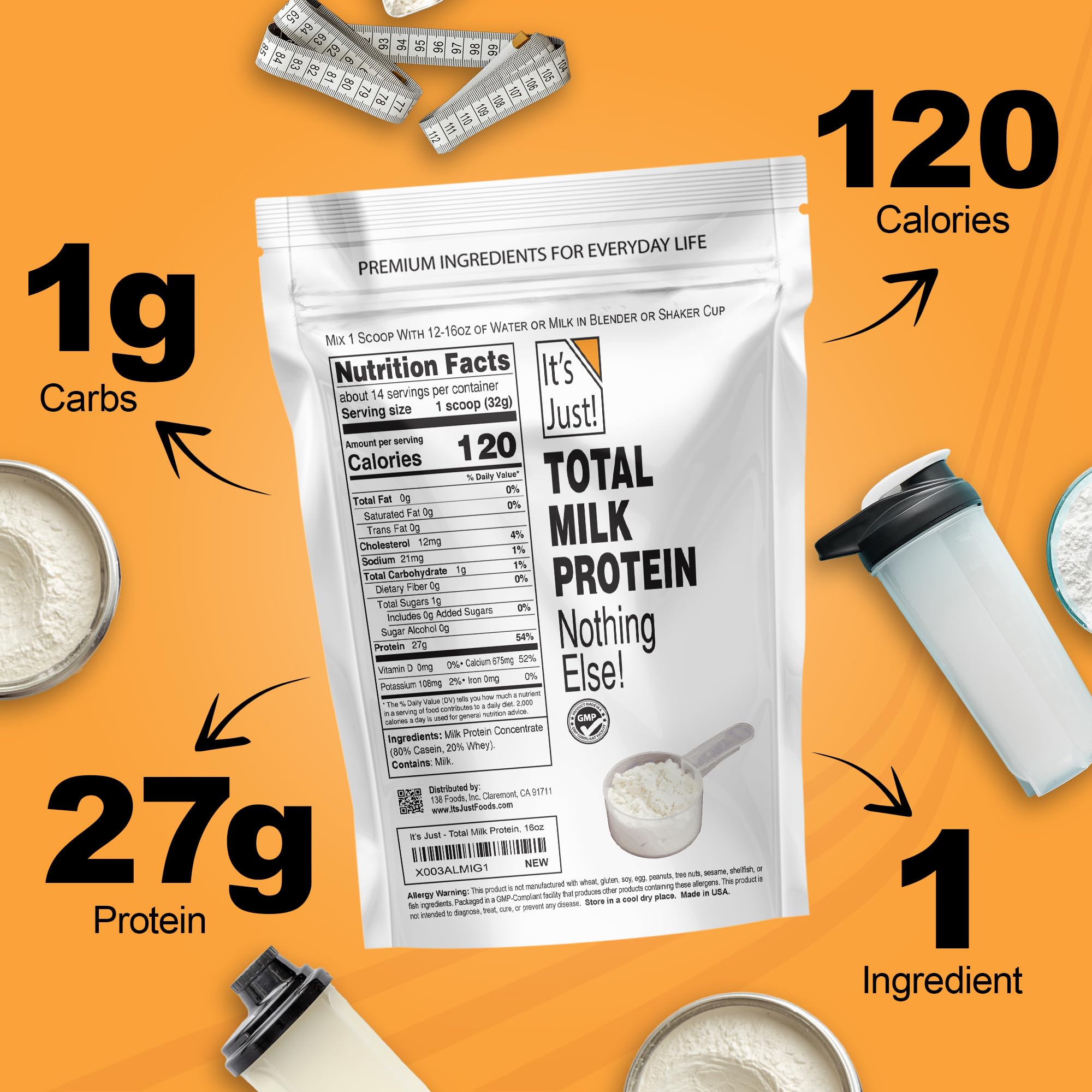 It's Just! Total Milk Protein Concentrate powder bowl demonstrates versatile use in smoothies