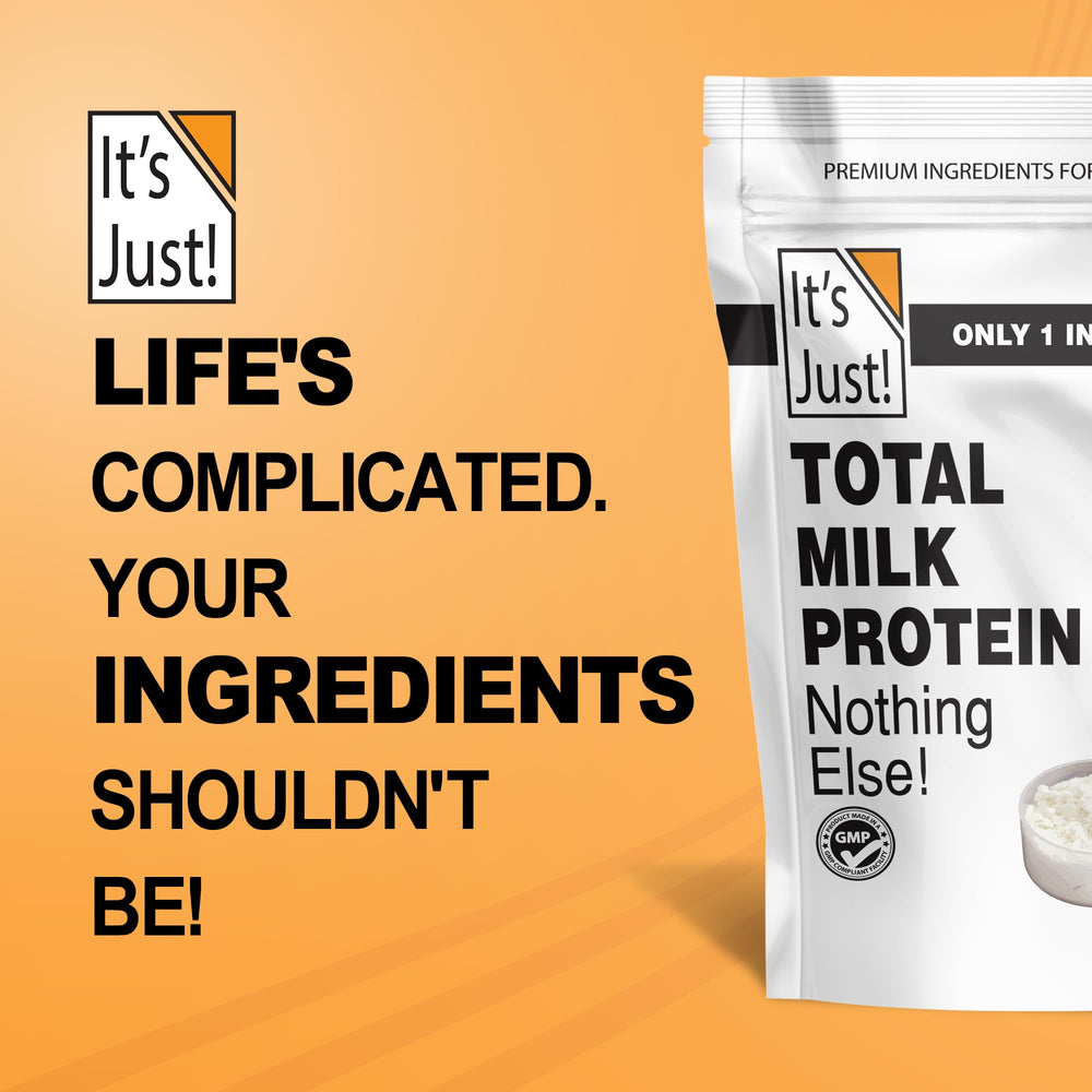 It's Just! Total Milk Protein Concentrate powder shaker invites post-workout beverages