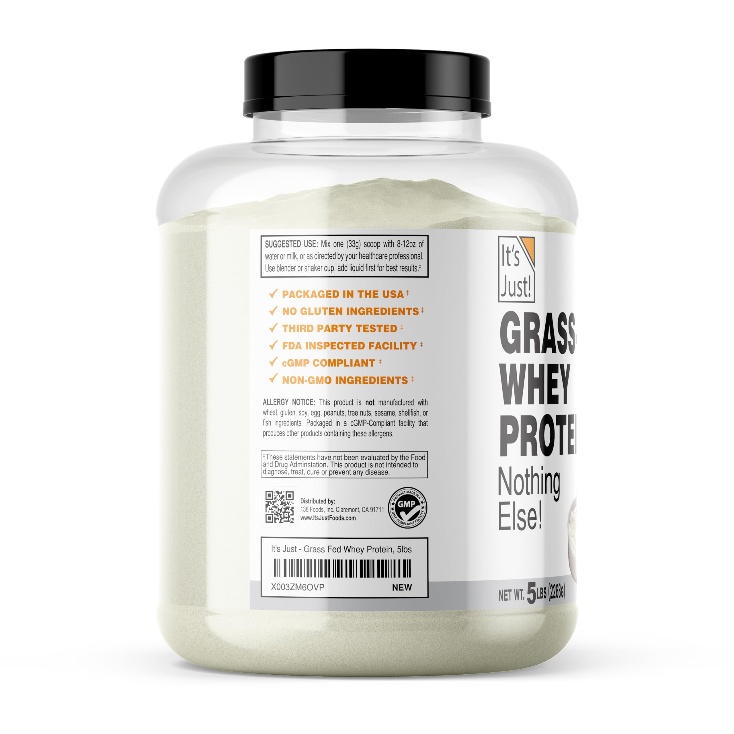 It's Just! whey protein bottle pour showing quick-mix convenience for your shakes.