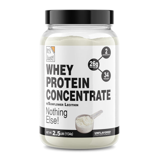 Its Just! whey protein concentrate unflavored bottle pour supports daily protein intake for active lifestyles.