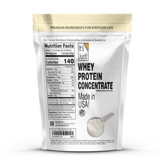 It's Just! whey protein USA-made label demonstrates premium quality and safety.