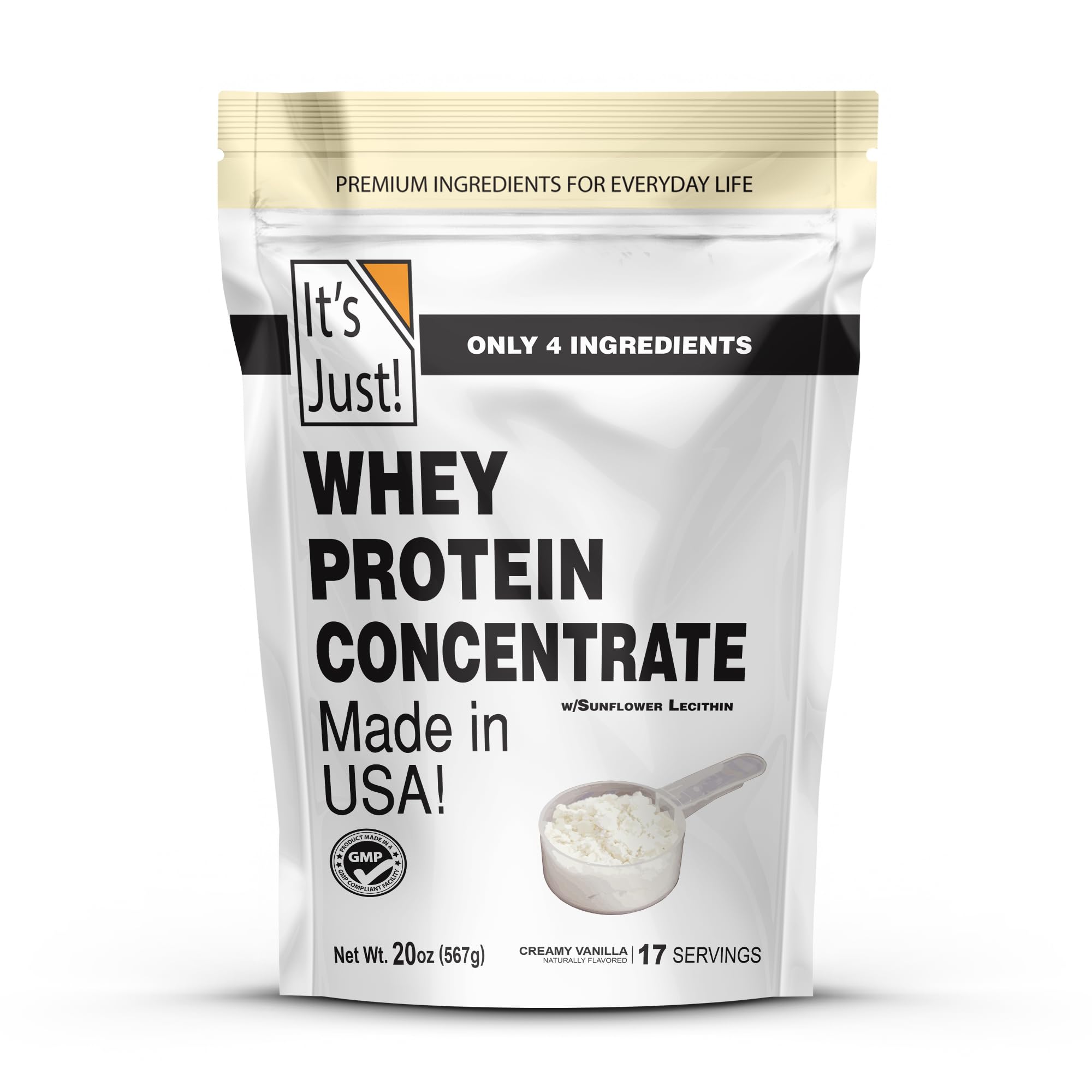 It's Just! vanilla whey protein bottle for clean daily fueling.