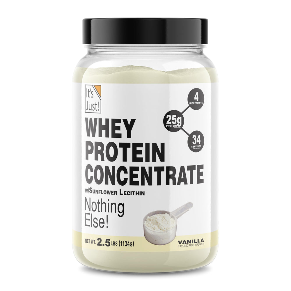 Its Just! vanilla bottle shows premium whey protein for daily fueling.