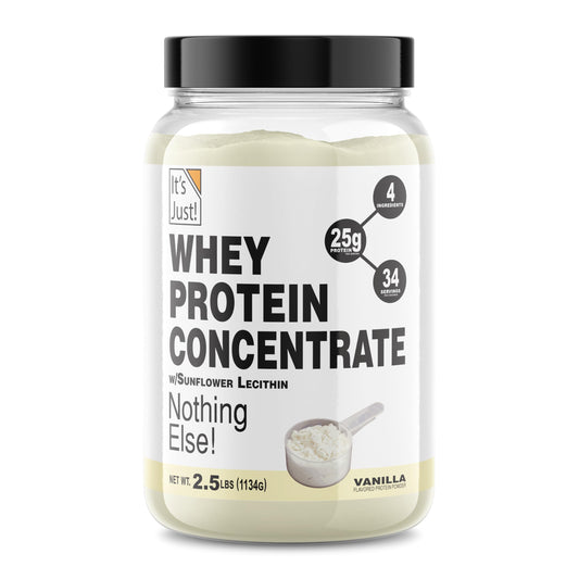Its Just! vanilla bottle shows premium whey protein for daily fueling.