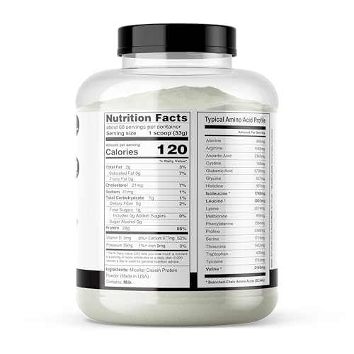 Its Just! micellar casein nutrition label close-up showing high protein content.