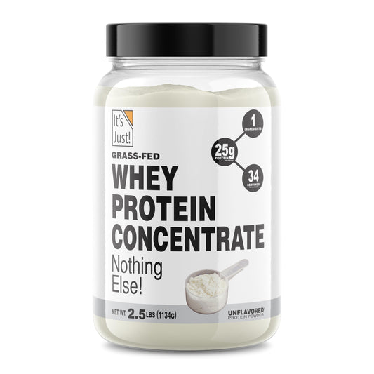 It's Just! grass-fed whey unflavored powder bag for clean daily protein