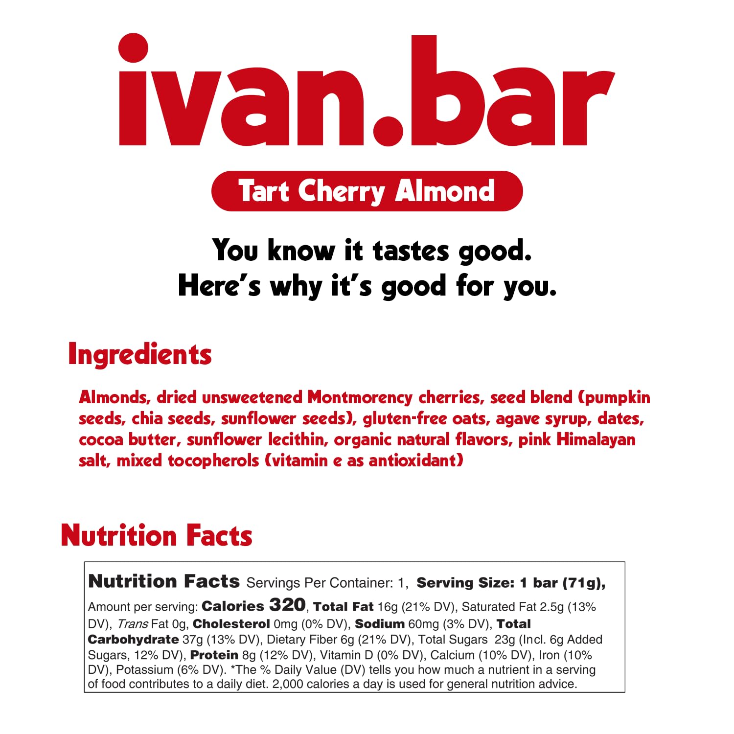 ivan.bar gluten-free and dairy-free ingredients close-up emphasizing clean label