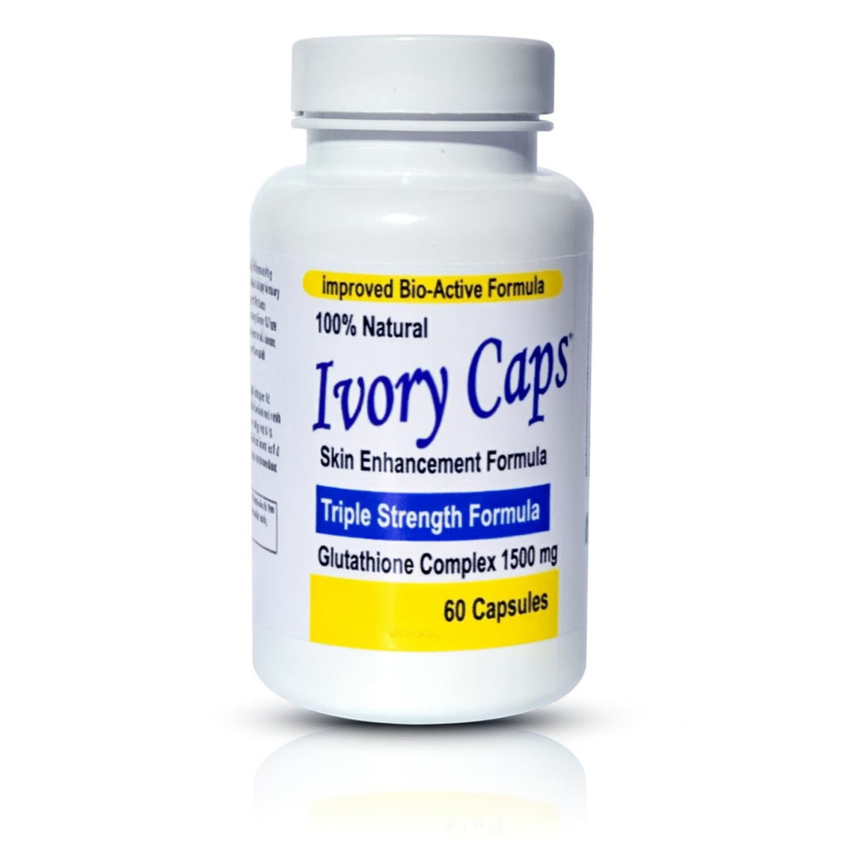 Ivory Caps Glutathione 1500mg bottle, premium capsules for daily wellness support.