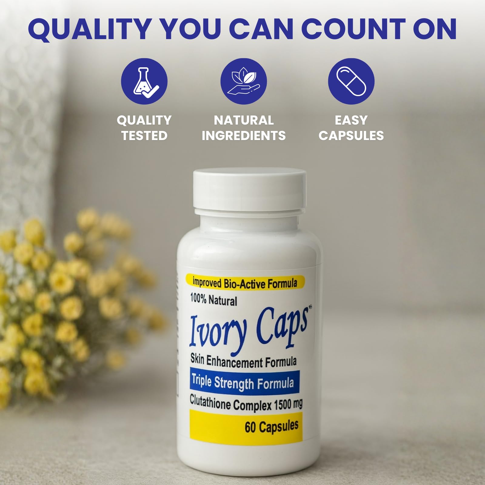 Ivory Caps made-in-USA facility image underscores strict quality in every batch.