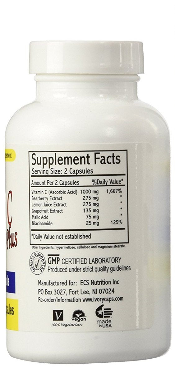 Ivory Caps ingredients chart emphasizes Bearberry-derived arbutin for brightening synergy