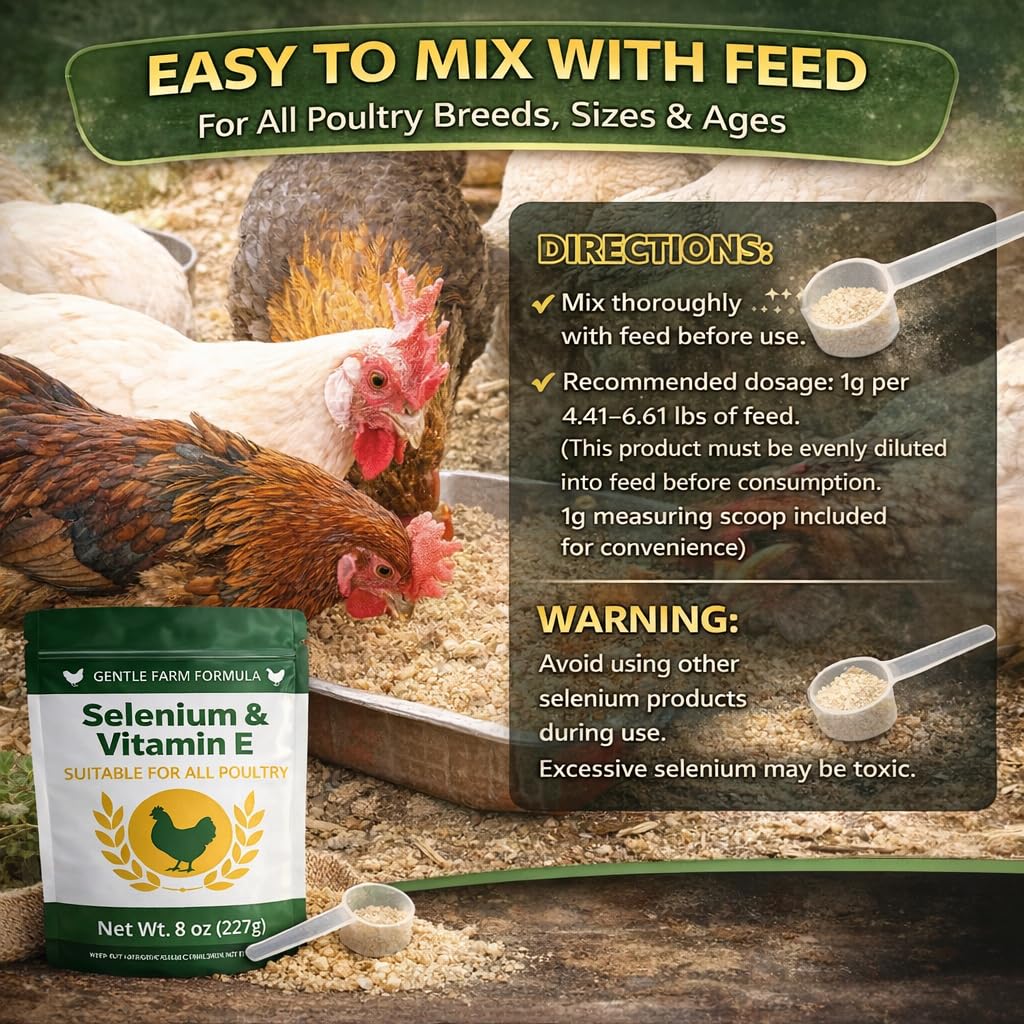 IVULTRA bottle of selenium powder beside birds, supporting immune function during molting.