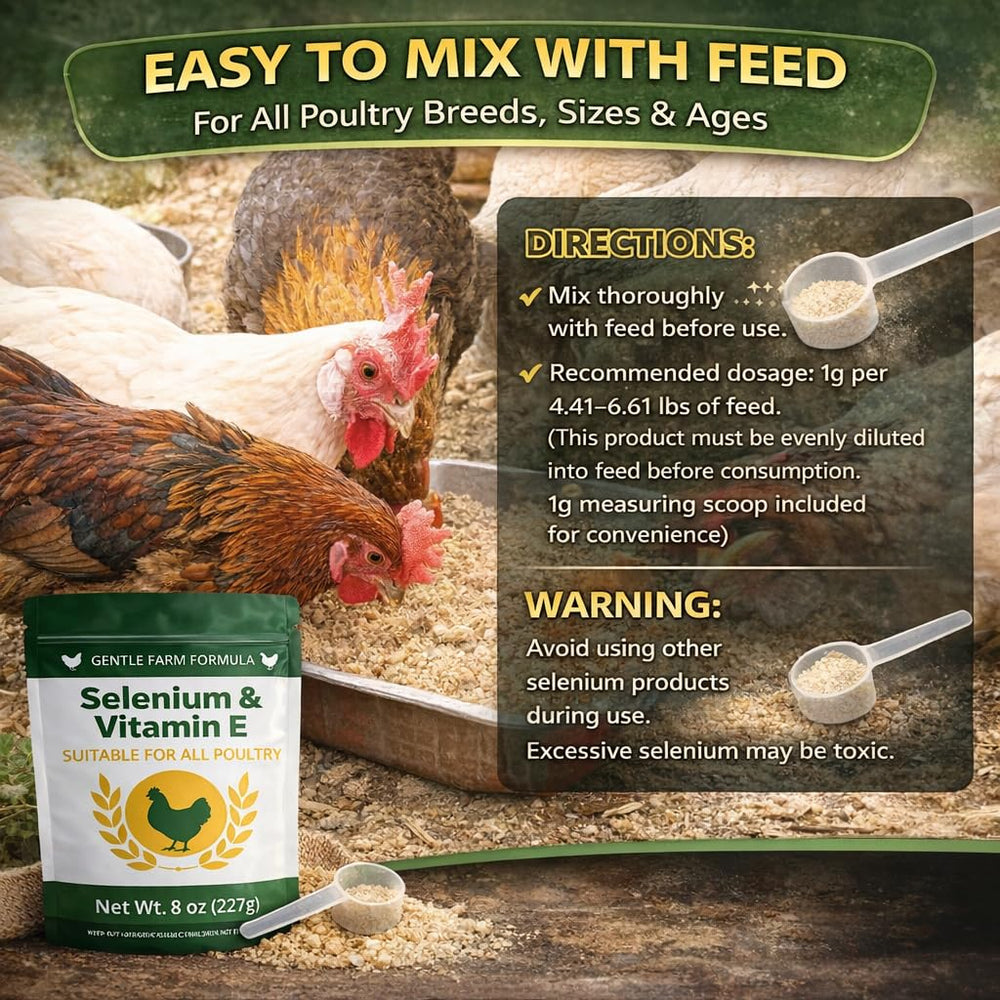 IVULTRA bottle of selenium powder beside birds, supporting immune function during molting.