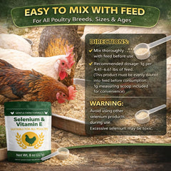 IVULTRA bottle of selenium powder beside birds, supporting immune function during molting.