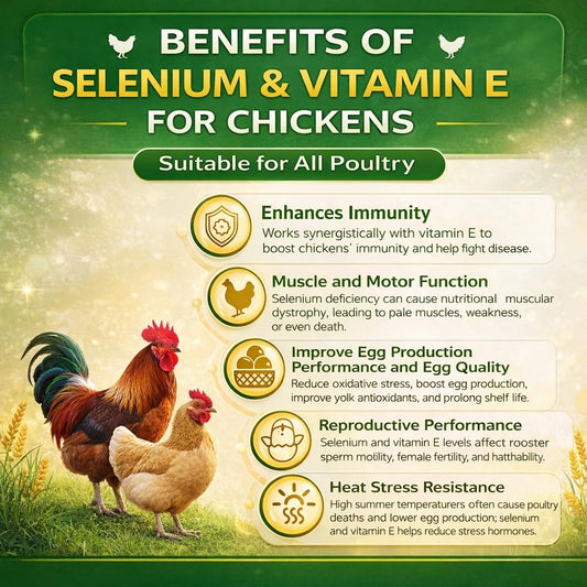 IVULTRA selenium and vitamin E powder being mixed into poultry feed for growth.