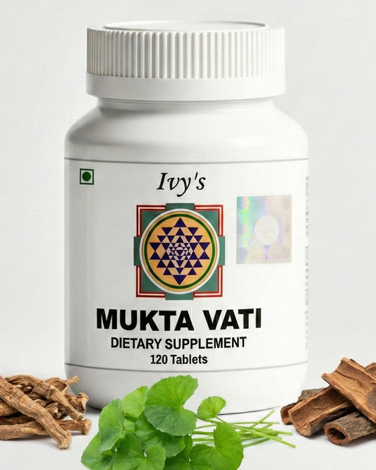 Ivy's Mukta Vati 120 tablets bottle for daily Ayurvedic support