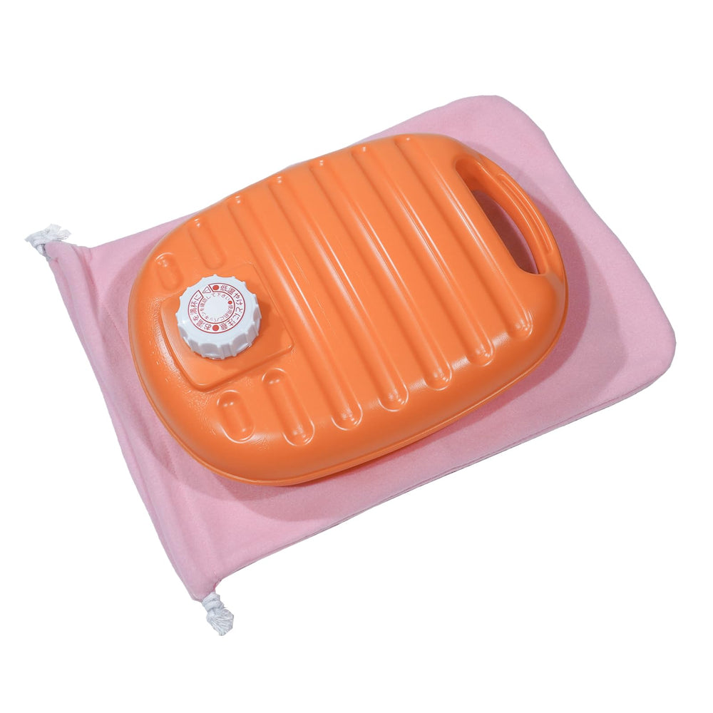 Iwatani 28L hot water bottle with soft fleece cover in close-up, showcasing premium materials for warmth