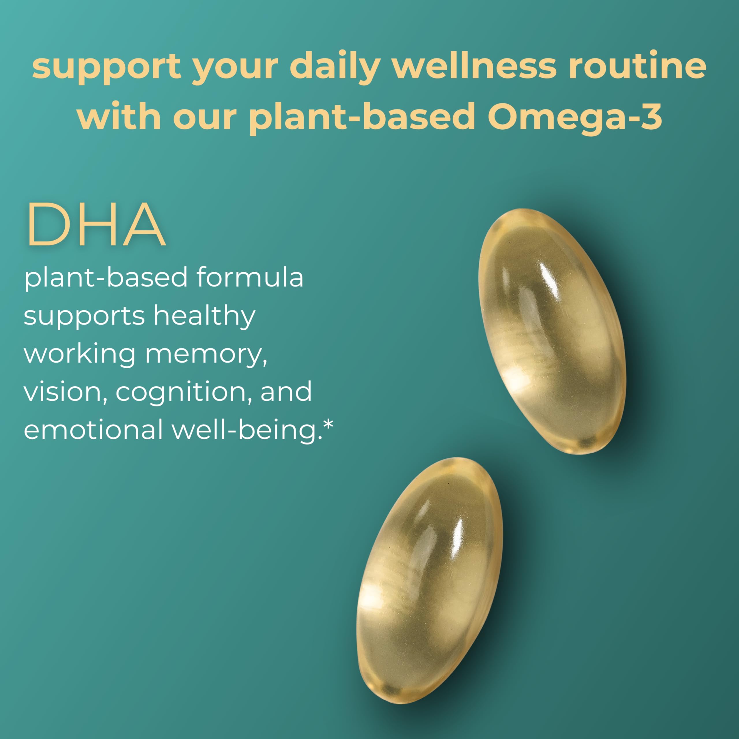 Iwi DHA Omega-3 algae-sourced DHA illustration emphasizing cognitive wellness.