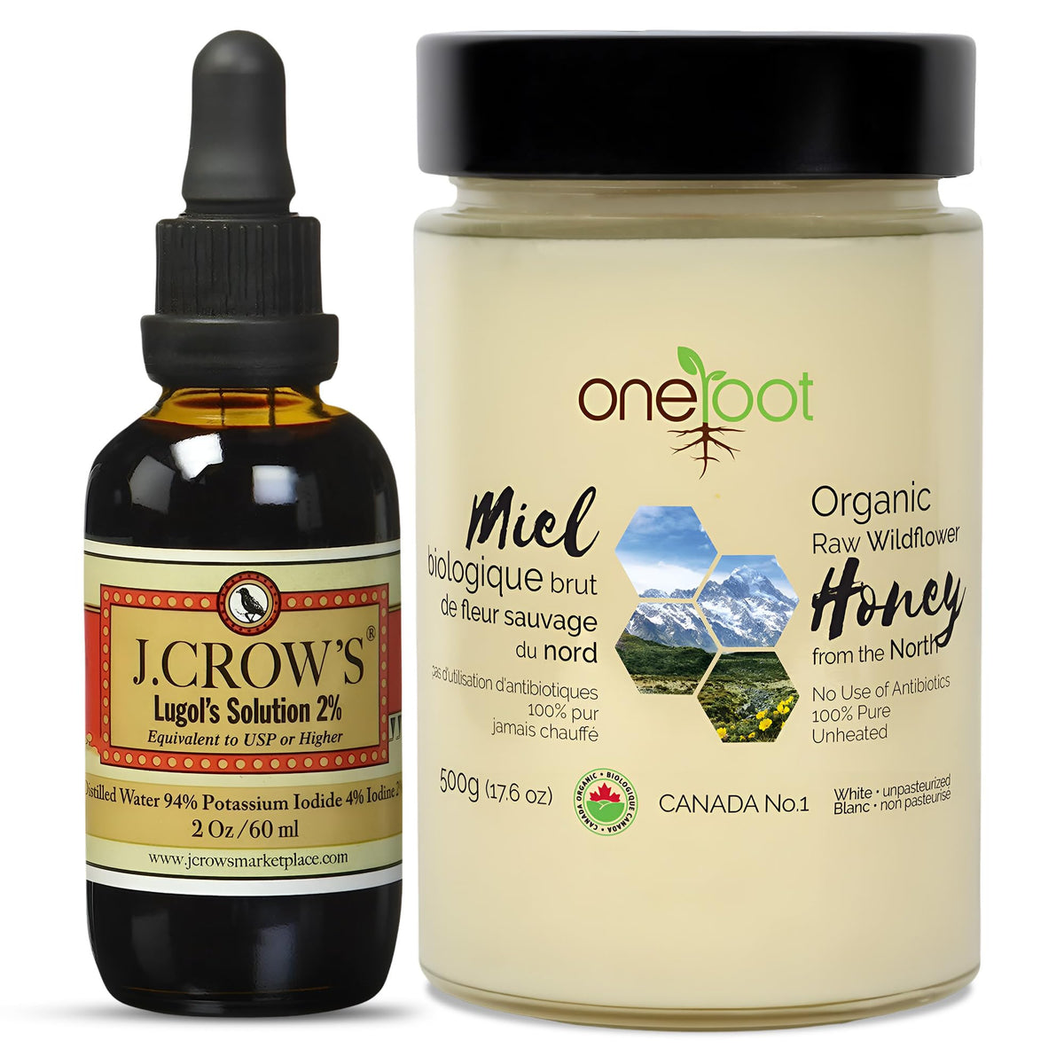 J. CROW'S Lugol's iodine solution organic bottle for daily supplementation.