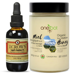 J. CROW'S Lugol's iodine solution organic bottle for daily supplementation.