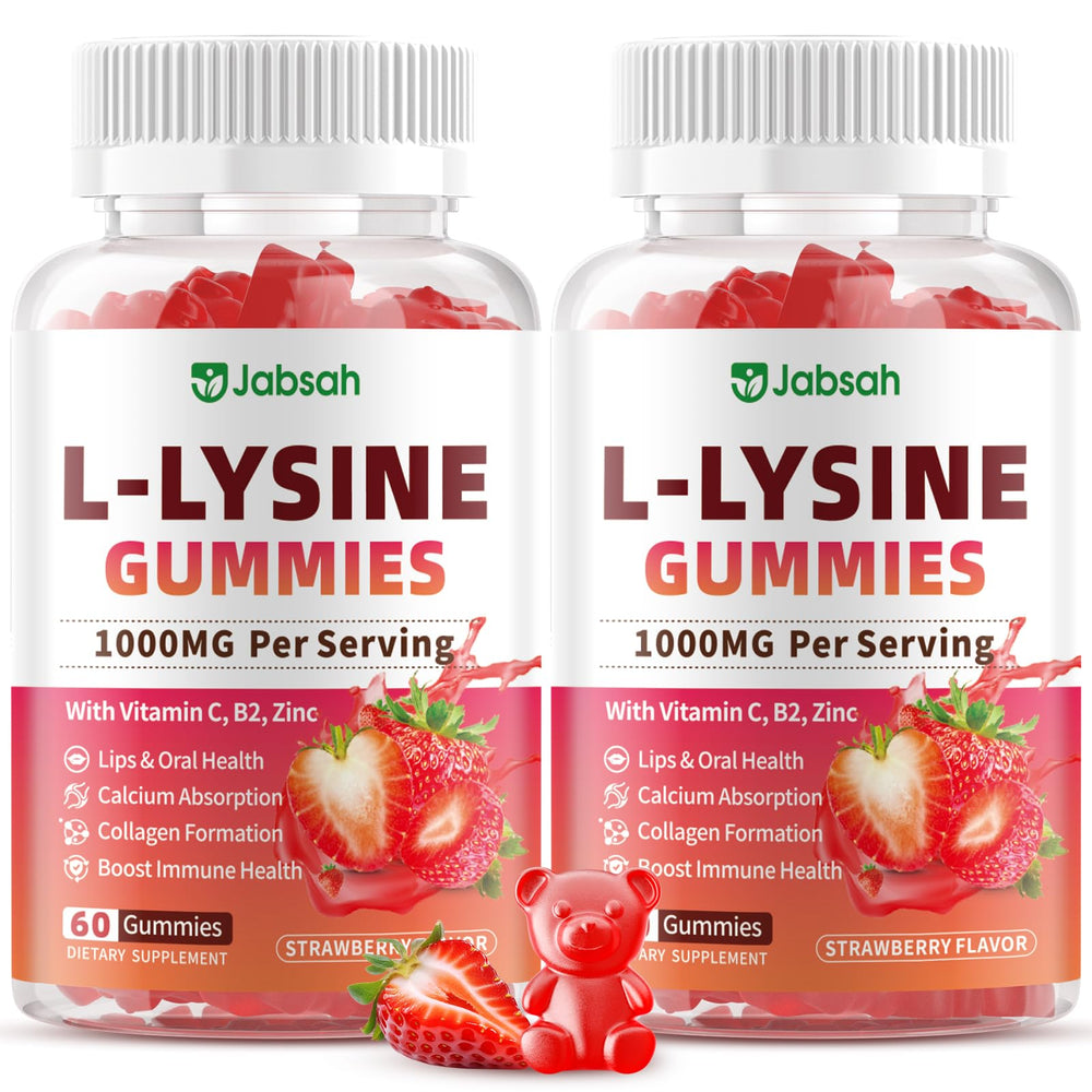 Jabsah L-Lysine Gummies bottle showing 1000 mg per serving for daily support