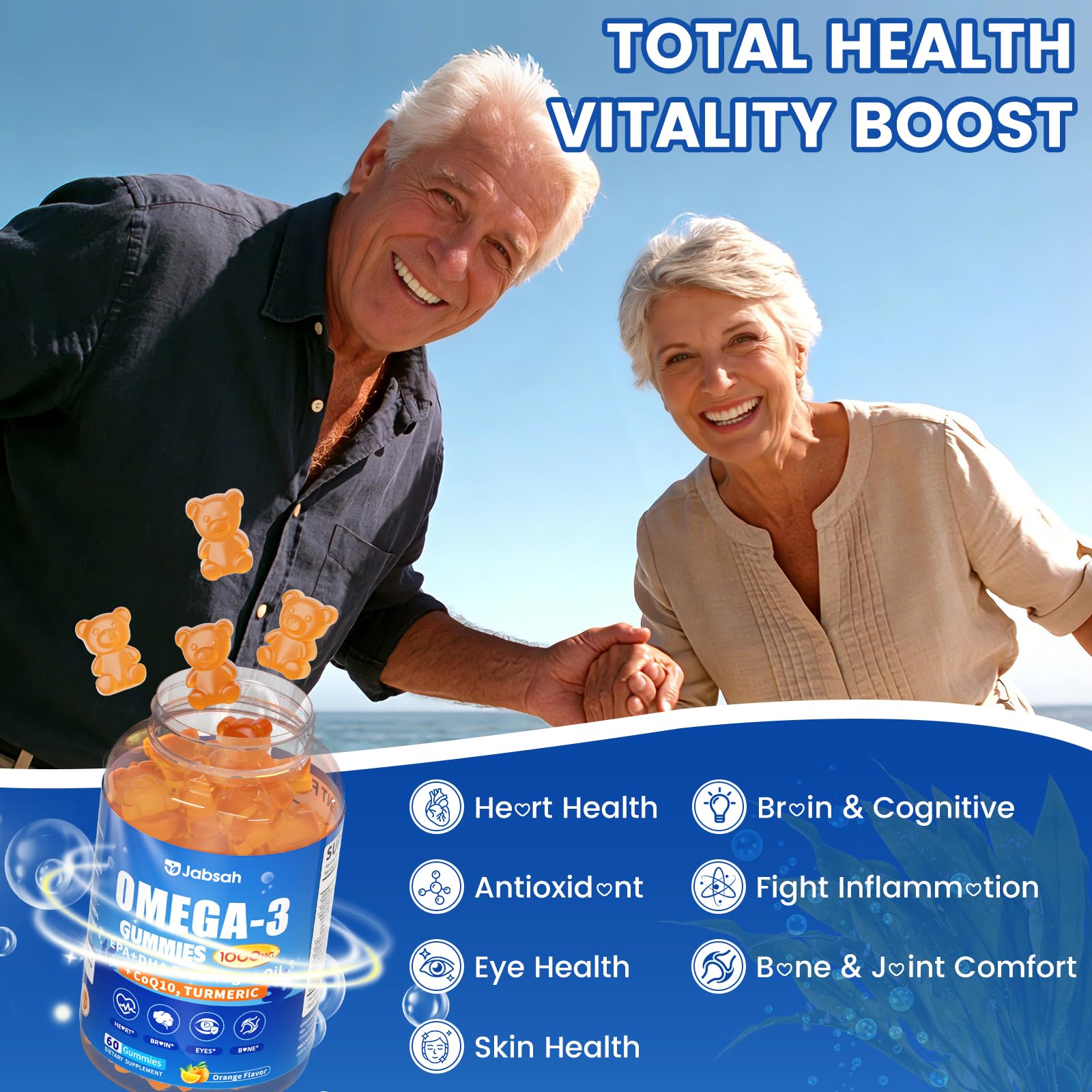Jabsah vegan omega-3 gummies closeup with vibrant orange color