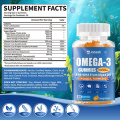 Jabsah omega-3 gummies package label highlighting turmeric and CoQ10 blend