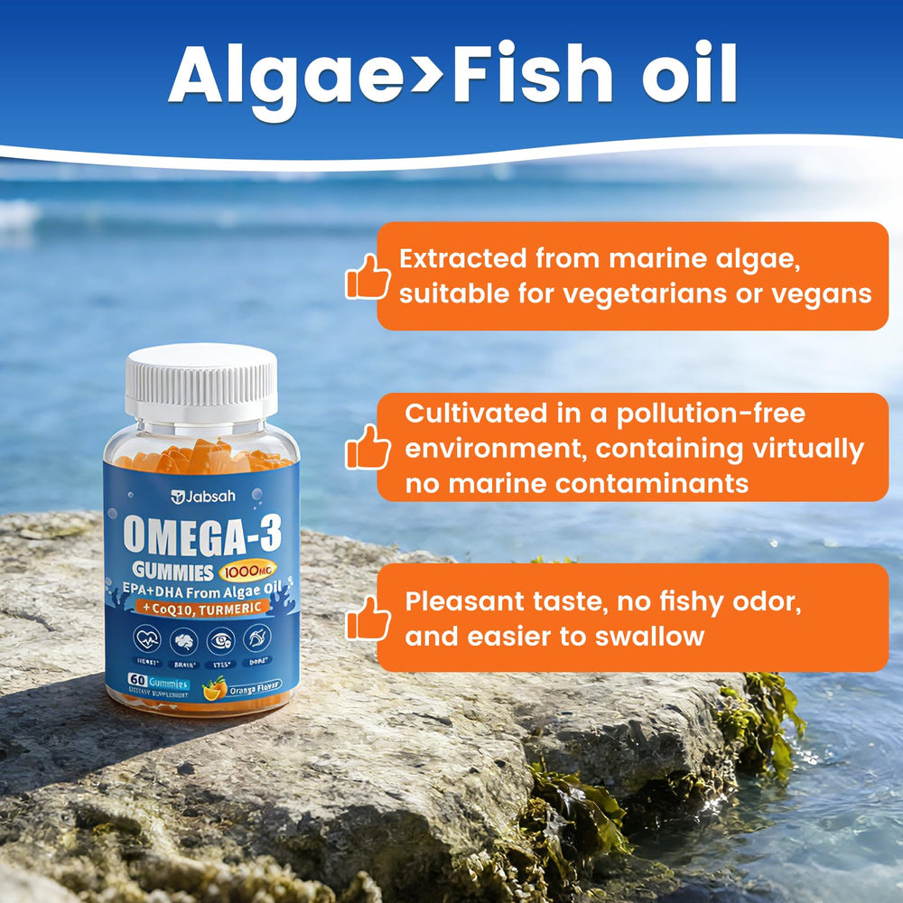 Jabsah omega-3 gummies being poured for a convenient daily dose