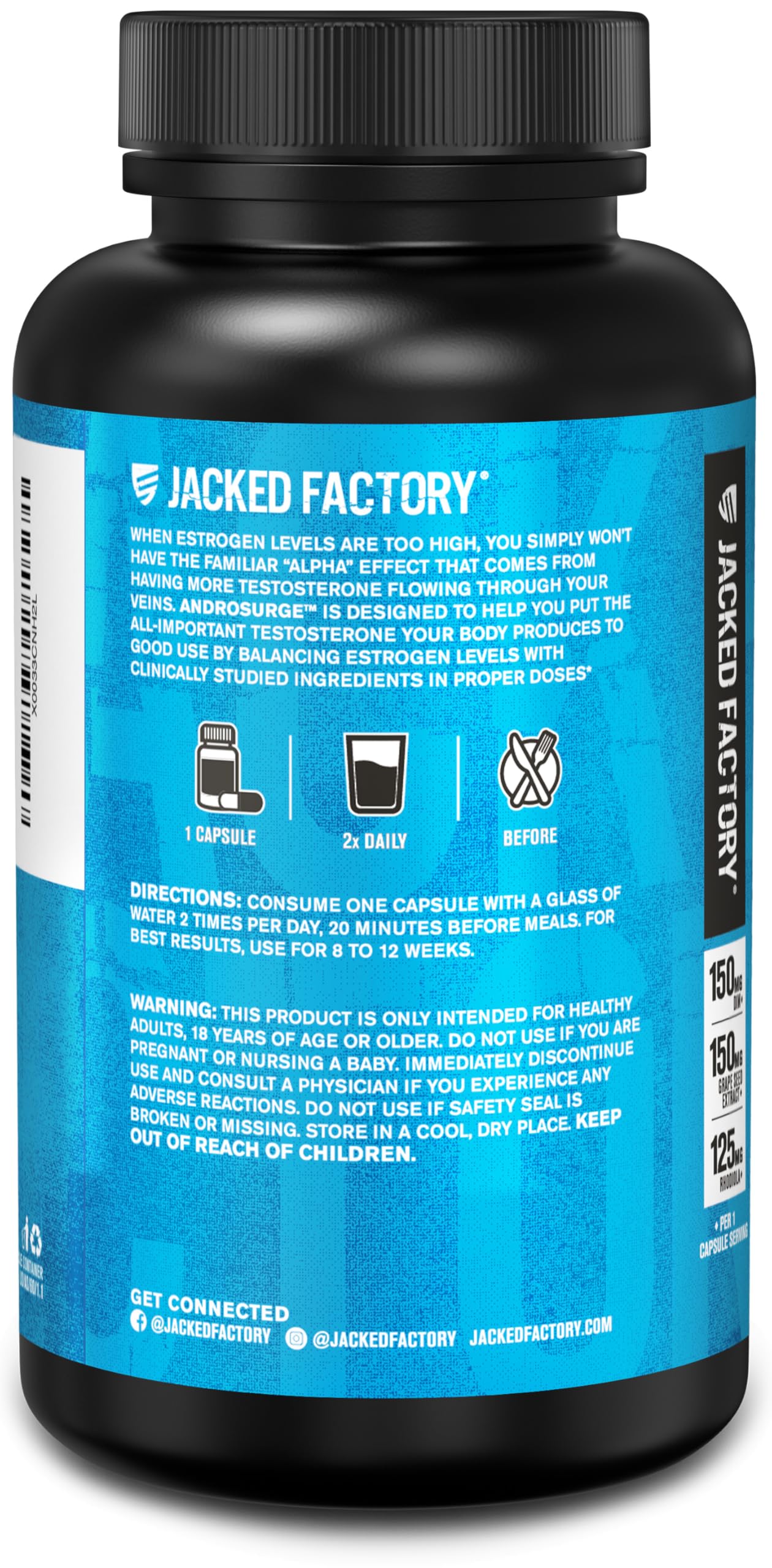Androsurge label with no fillers or dyes, showcasing premium quality.