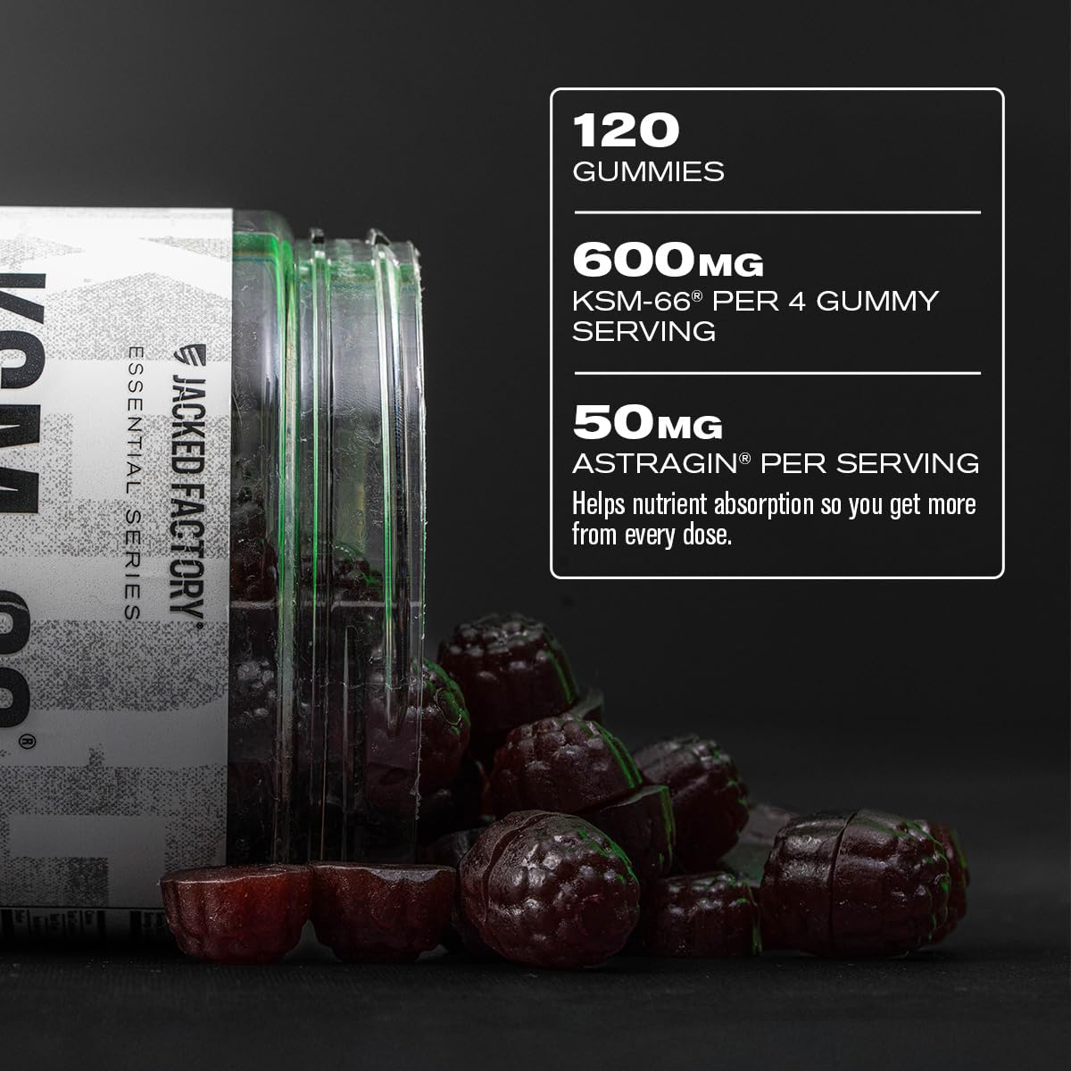 Jacked Factory Ashwagandha Gummies AstraGin absorption ingredient emphasis
