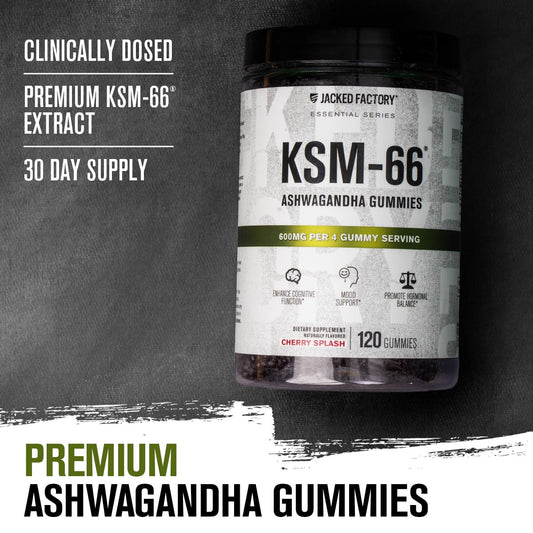 Jacked Factory Ashwagandha Gummies bottle on shelf for convenient daily use