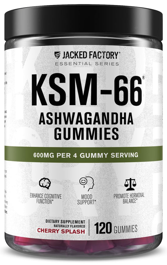 Jacked Factory Ashwagandha Gummies pack close-up for daily wellness and focus
