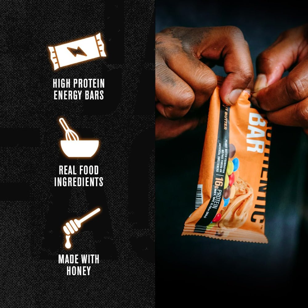 Real nut butters visible within Authentic Bar, conveying premium ingredients.